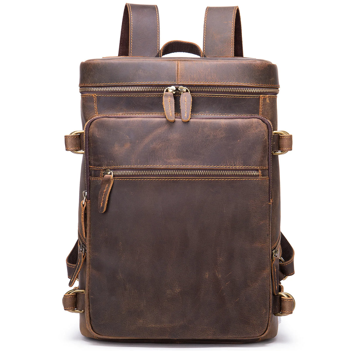 Frenzy Horsehide Men's Double-Shoulder Backpack, Cowhide Outdoor Travel Backpack, Men's Genuine Leather Double-Shoulder Bag