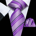 Purple striped tie and pocket square set, perfect for formal events, how fold a pocket square