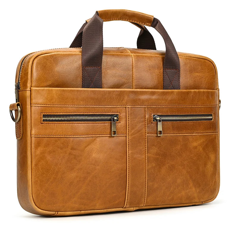 Maletín de cuero para hombre, bolso para portátil de 15,6", cuero de capa superior