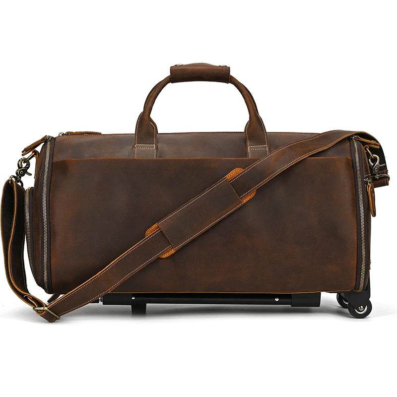 Large Capacity Leather Trolley Bag – Rolling Business Handbag - VacationGrabs
