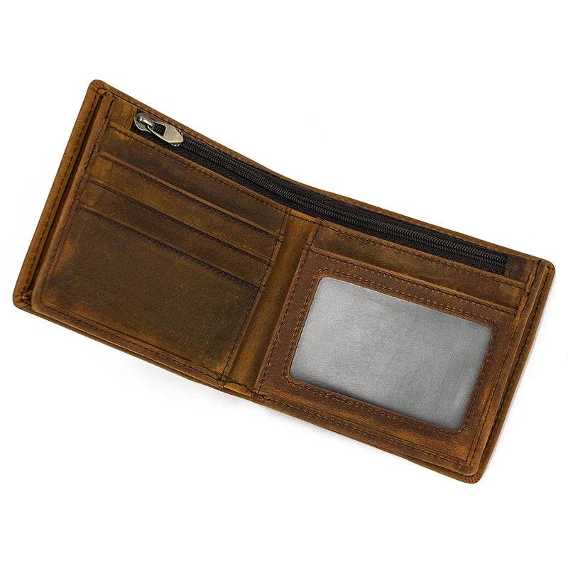Leather Wallet for Men Crazy Horse Short Purse Multi Card Holder - VacationGrabs