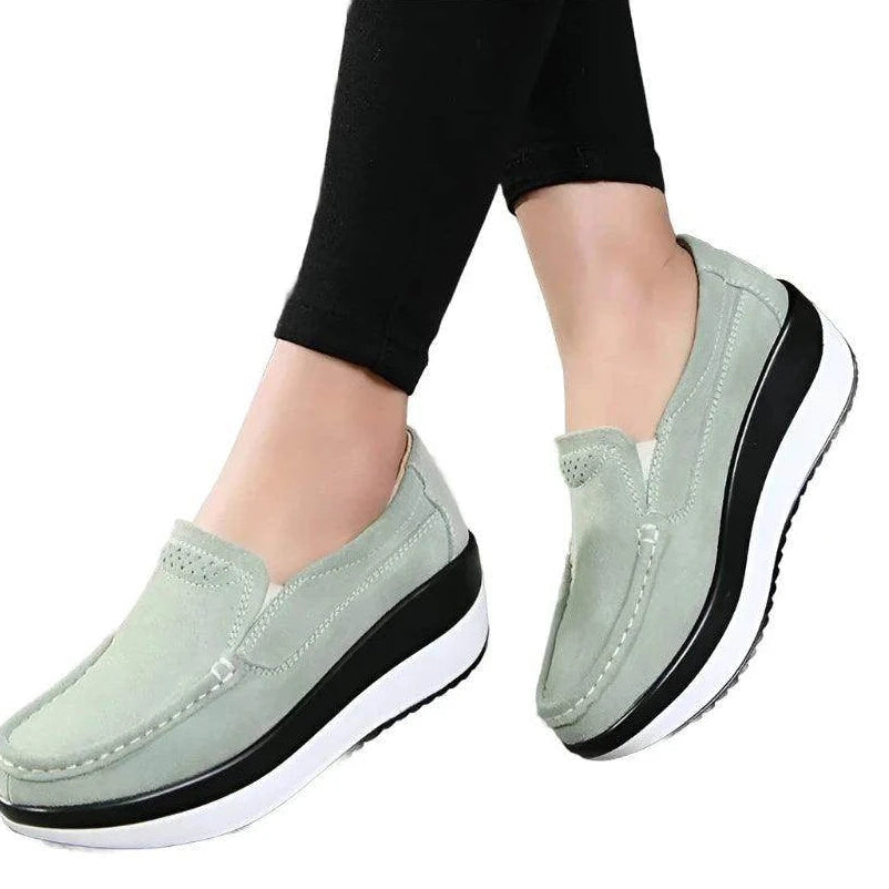 Platform Flat Loafers Suede Leather Moccasins - VacationGrabs
