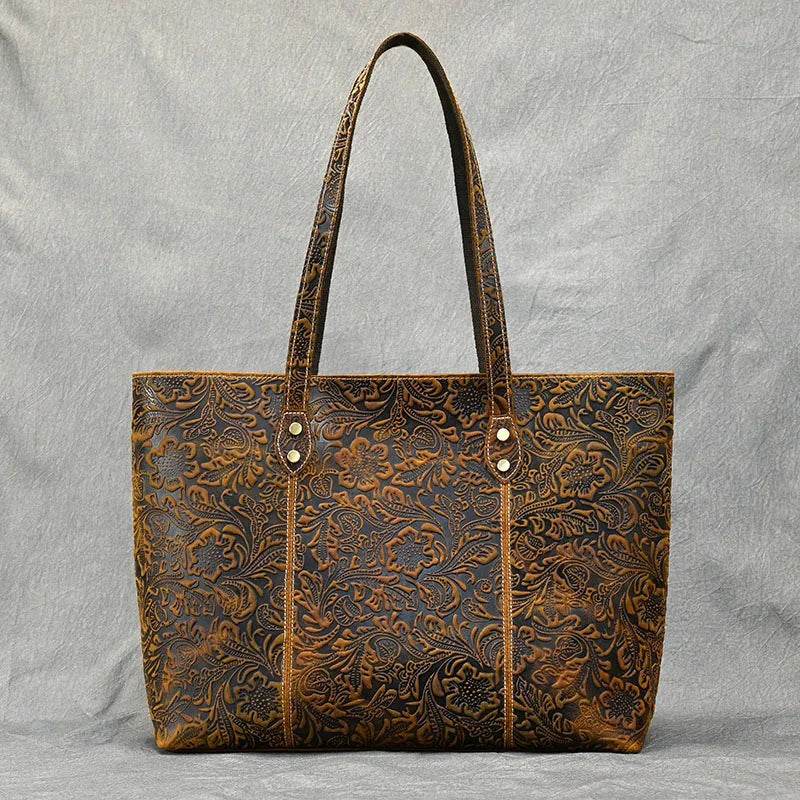 Retro Genuine Leather Shoulder Bag for Women Luxury Designer Tote - VacationGrabs
