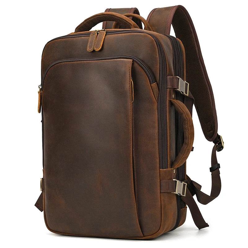 Double Layer Leather Backpack for Men Large Capacity USB Charging - VacationGrabs