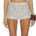 VacationGrabs Women Floral Lace High Waist Boyshort Panties Sheer Mesh Scallop Trim Anti-Exposure Underwear Casual Daily Lingerie