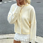 Women's Striped Cropped Knit Cardigan – Loose Fit Button Down