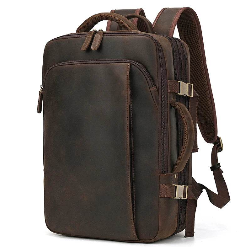 Double Layer Leather Backpack for Men Large Capacity USB Charging - VacationGrabs