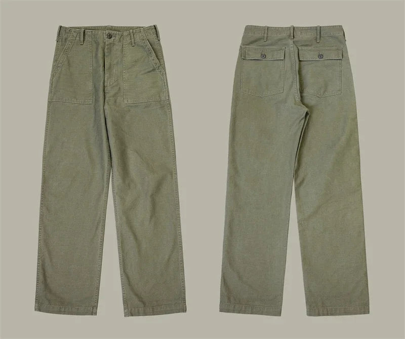 Red Tornado Army Fatigue Pants Cotton Sateen High Rise Casual Trousers Relaxed Fit