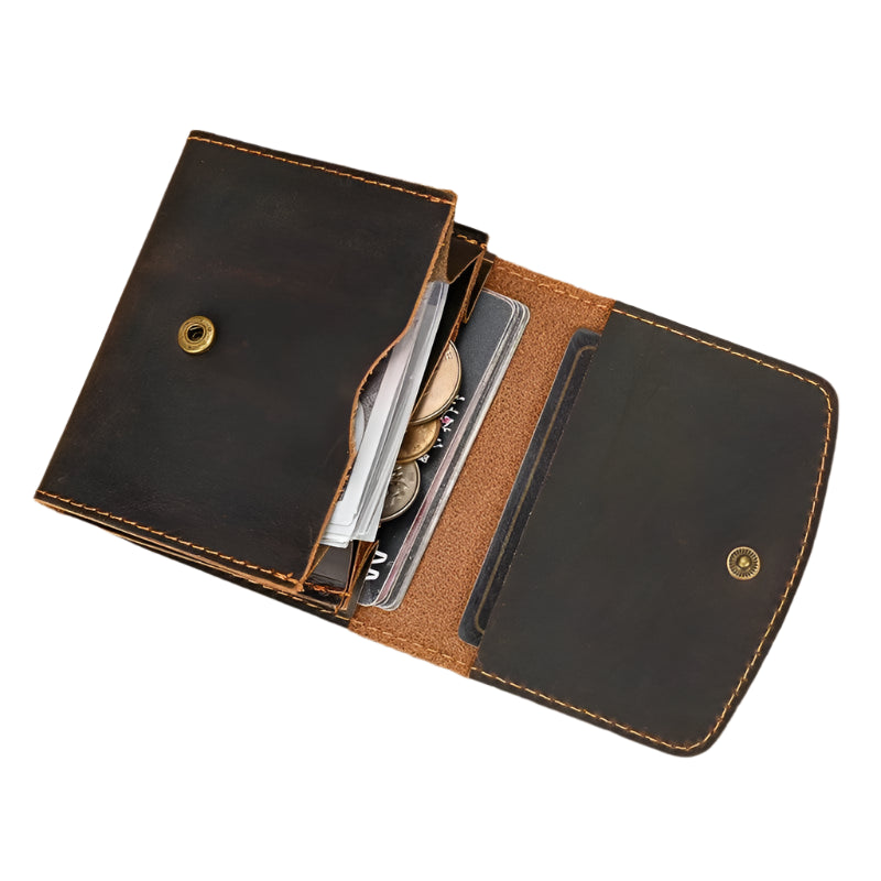 Vintage Crazy Horse Leather Coin Purse Short Wallet Mini Retro Fashion - VacationGrabs