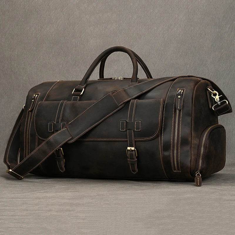 Crazy Horse Leather Duffle – Large Capacity Travel Weekender - VacationGrabs