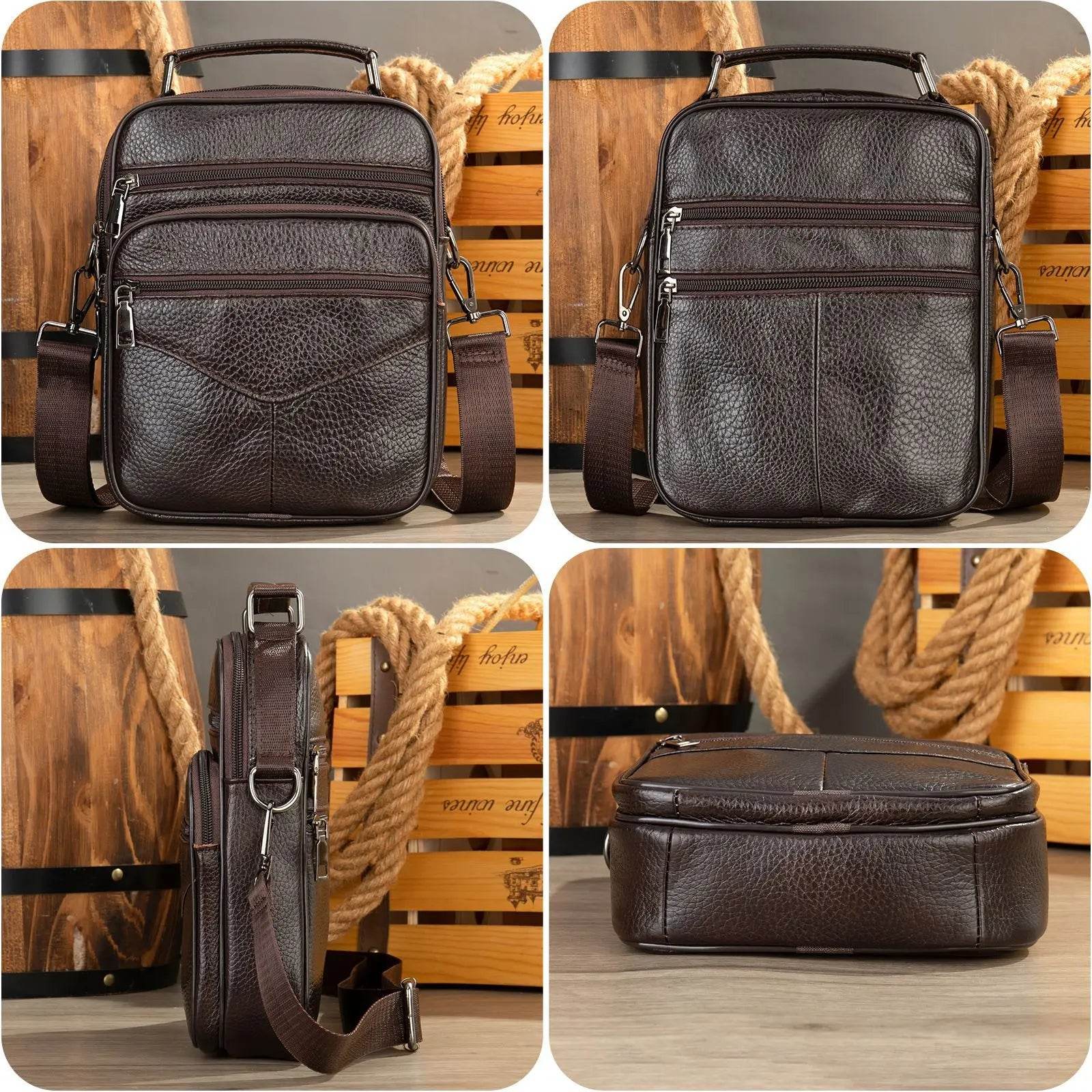 Men’s Small Crossbody Bag Genuine Leather Mobile Phone Shoulder Bag - VacationGrabs