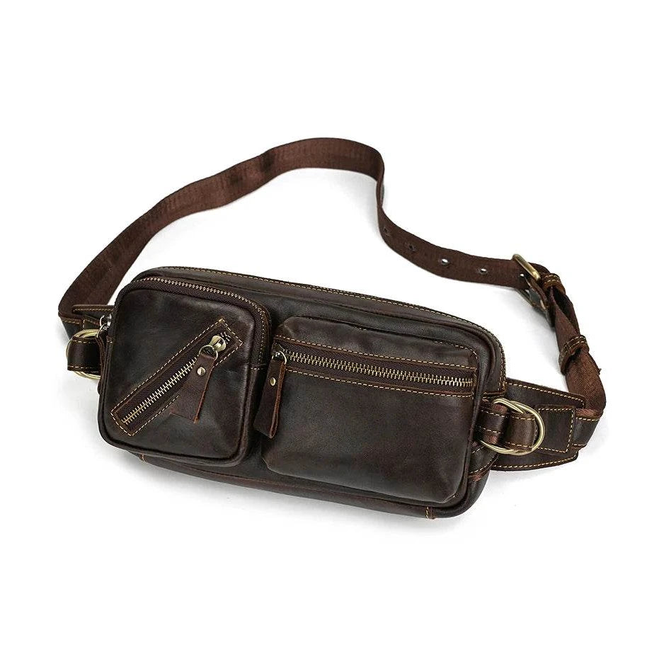Leather Waist Bag for Men Travel Chest Pack Dual Use Fanny Bag - VacationGrabs