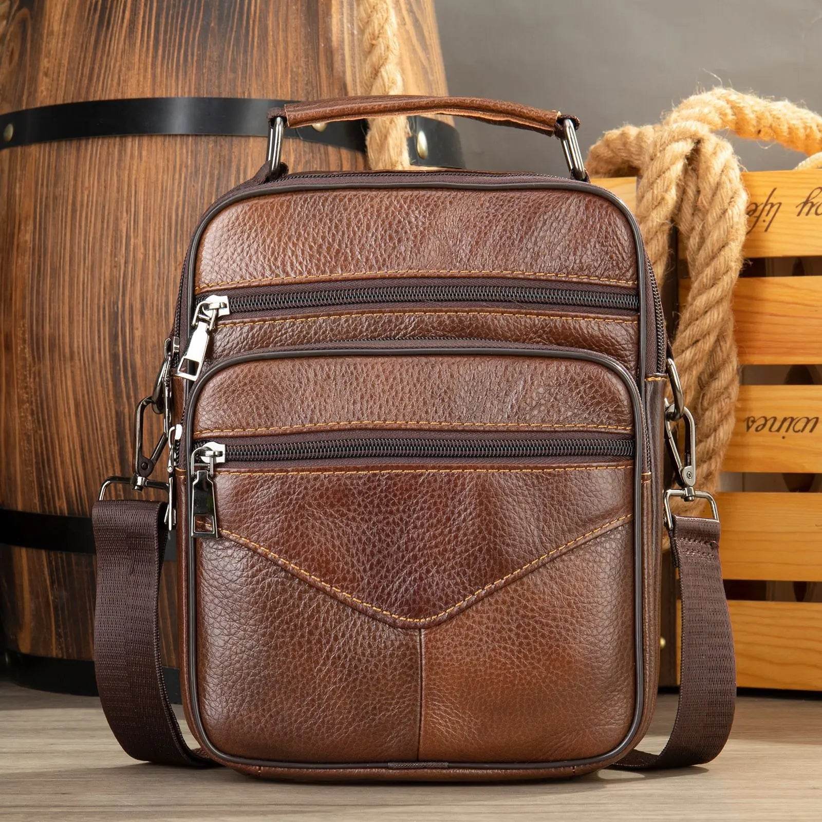 Men’s Small Crossbody Bag Genuine Leather Mobile Phone Shoulder Bag - VacationGrabs