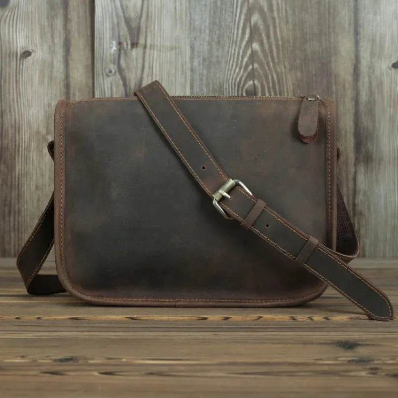 Retro Crazy Horse Leather Crossbody Shoulder Bag Men - VacationGrabs