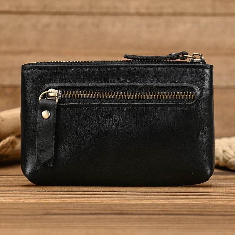 Mini Coin Purse Genuine Leather Real Cowhide Small Wallet with Key Ring - VacationGrabs