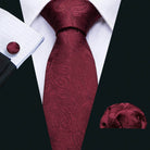 Red Plaid Silk Tie Set for Men - VacationGrabs