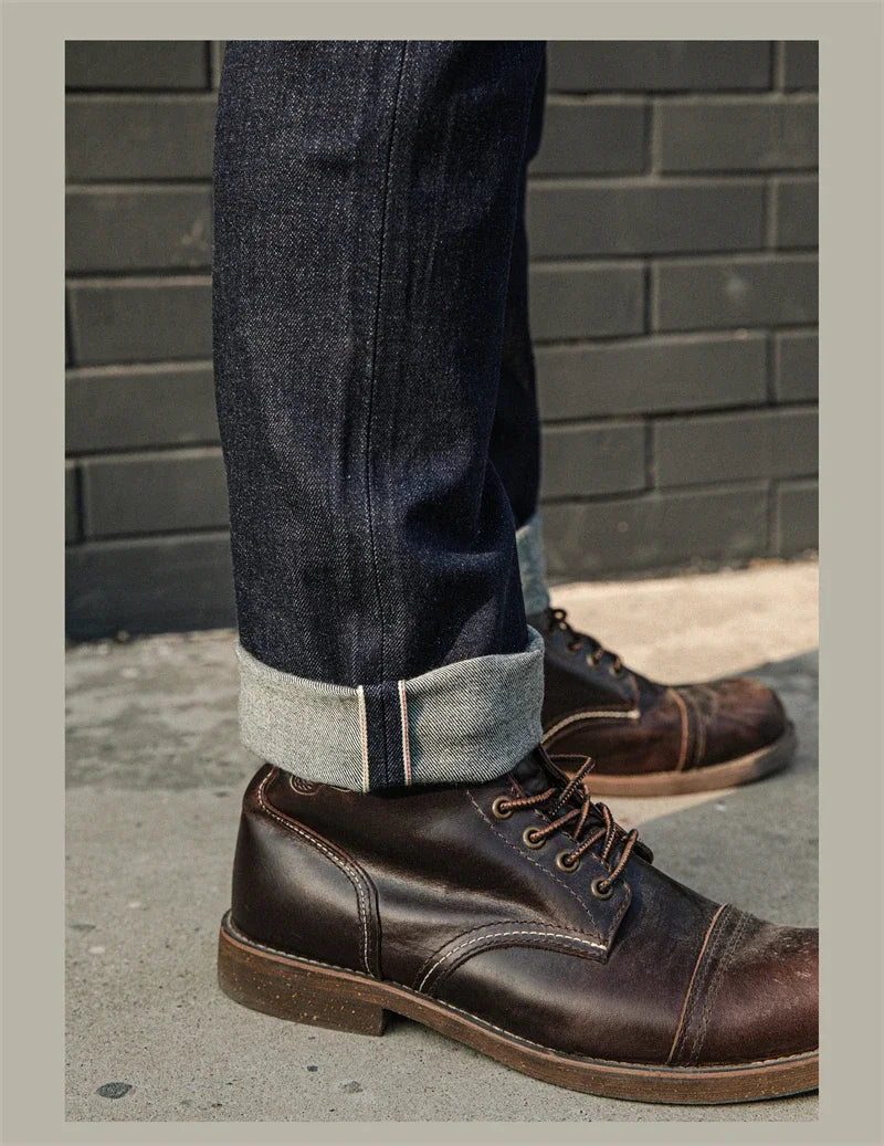 Red Tornado Mens Slim Straight Jeans Rinsed Red Selvedge Denim Pants