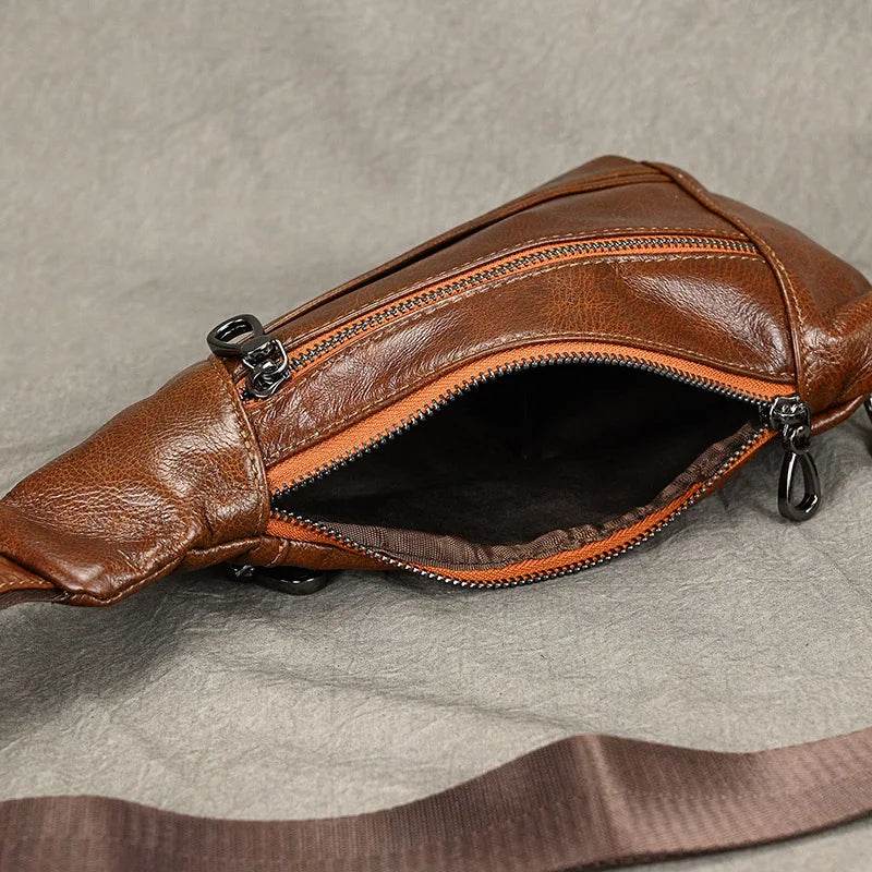 Casual Men’s Leather Chest Bag Sling Crossbody Shoulder Bag - VacationGrabs
