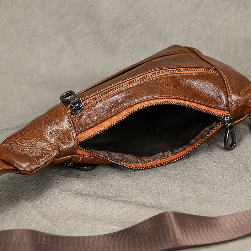 Men's Genuine Leather Sling Bag – Casual Crossbody Chest Pack