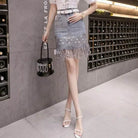 Sequins Embroidery Jeans Skirt Women Elegant High Waist Sequin Fringe Skirt - VacationGrabs