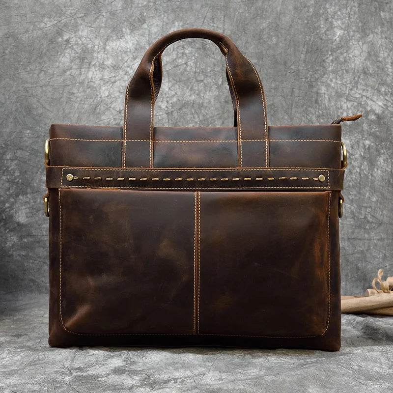 High Fashion Crazy Horse Leather Men's Laptop Handbag - VacationGrabs