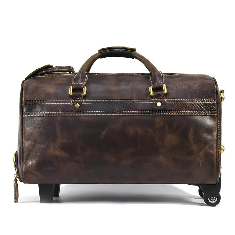 Rolling Genuine leather hand luggage travel bag with wheels