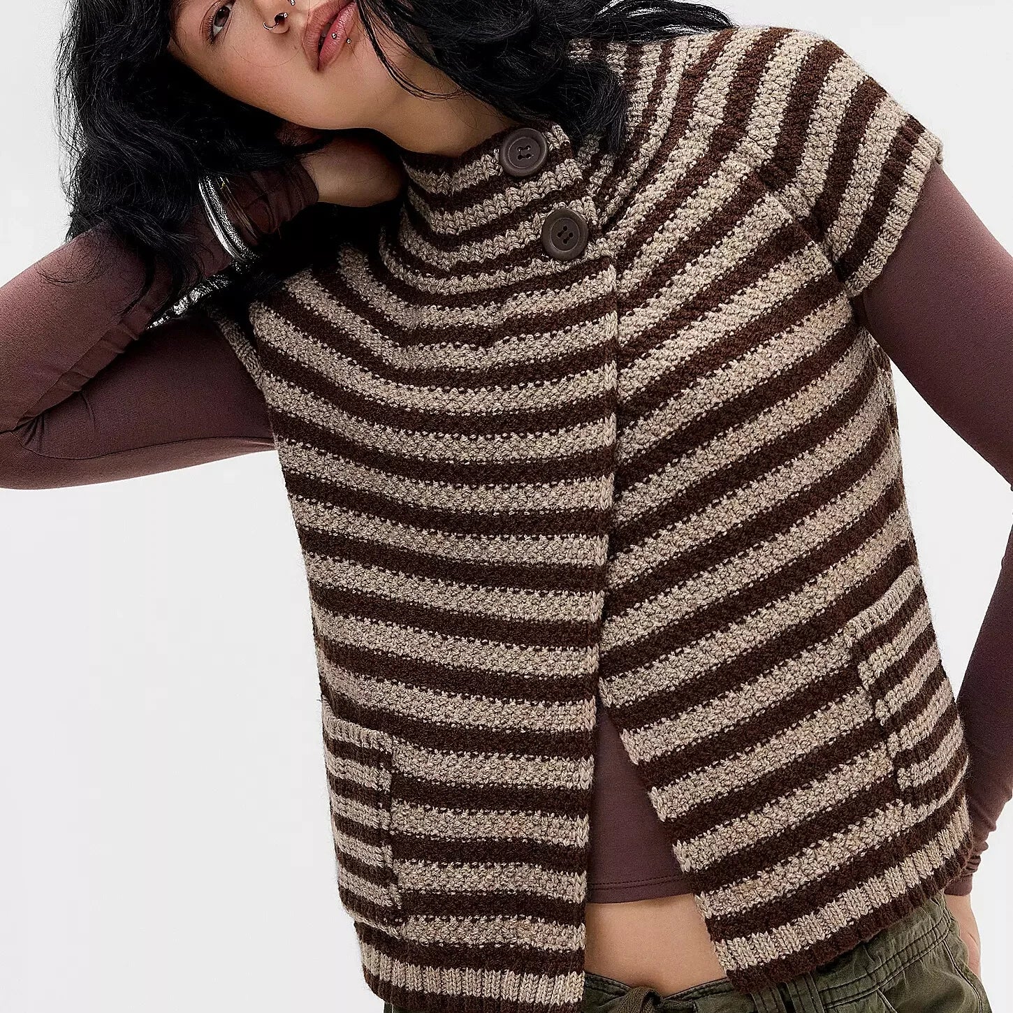 VacationGrabs Knitted Sweater Cardigan Tee Round Neck Short Sleeve Women's Breathable Soft Button Decorated Loose Fit Jumper Top