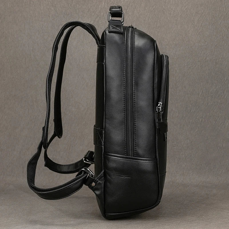 Large Capacity Leather Backpack Men 15.6" Laptop Travel Bag