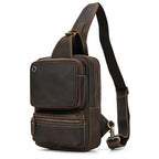 Large Capacity Genuine Leather Sling Bag – Vintage Men's Chest Pack