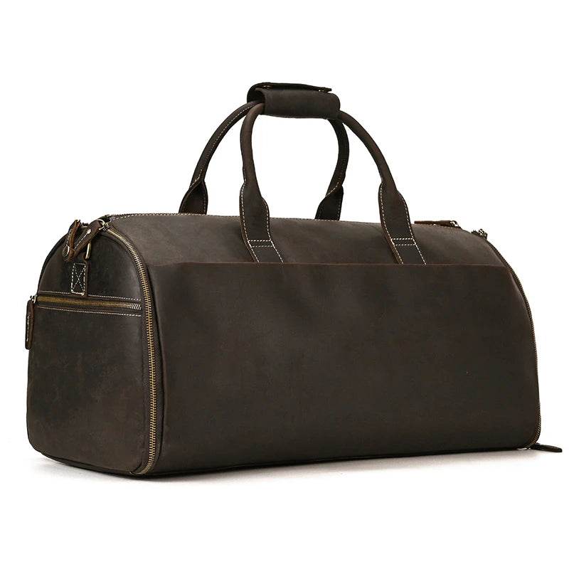 Crazy Horse Leather Travel Bag Suits and Shoes Folding Business Bag - VacationGrabs