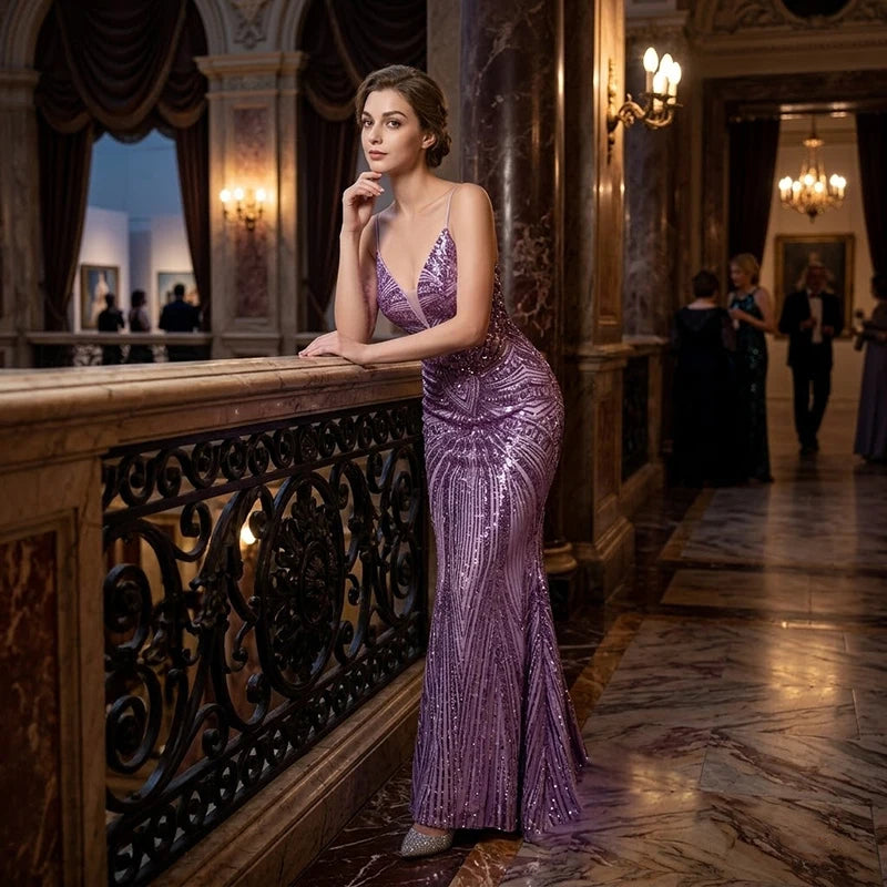 Women's Sequined Floor-Length Mermaid Evening Dress