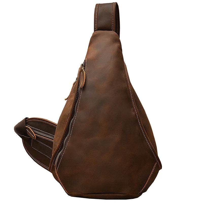 Designer Leather Shoulder Bag Crazy Horse Leather Sling Bag - VacationGrabs