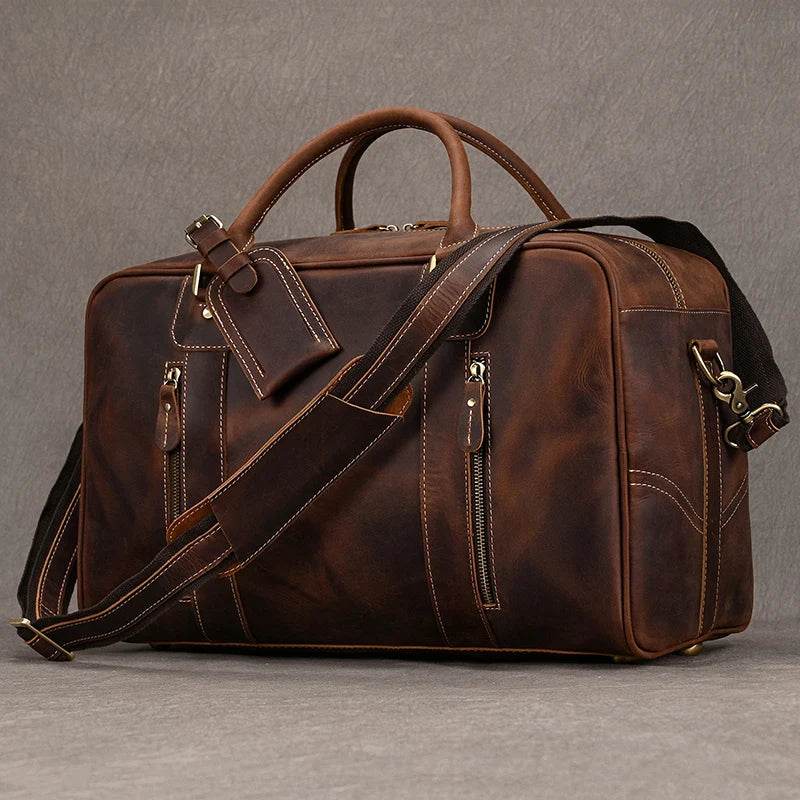 Designer Genuine Leather Travel Bag Cowhide Weekend Duffle Bag - VacationGrabs