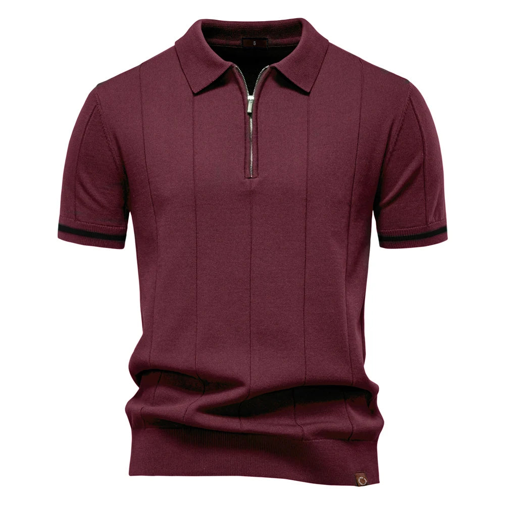 Men's Sport Zip Polo Shirt – Solid Color, Short Sleeve