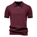 Men's Sport Zip Polo Shirt – Solid Color, Short Sleeve