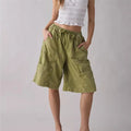 Y2K Retro Cargo Shorts Women Elastic Drawstring Waist Multi Pocket Loose Wide Leg Bermuda Jort Daily Streetwear Casual Pants