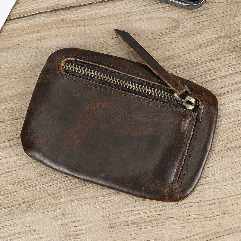 Mini Coin Purse Genuine Leather Real Cowhide Small Wallet with Key Ring - VacationGrabs