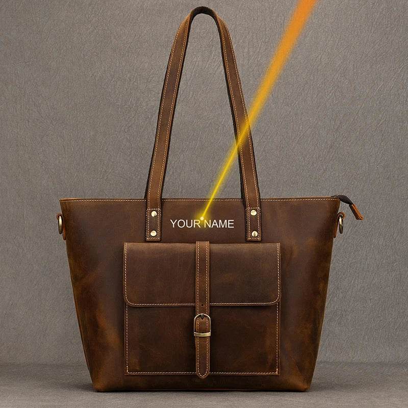 Custom Leather Handbag – Women's Business Totes Travel Bag - VacationGrabs