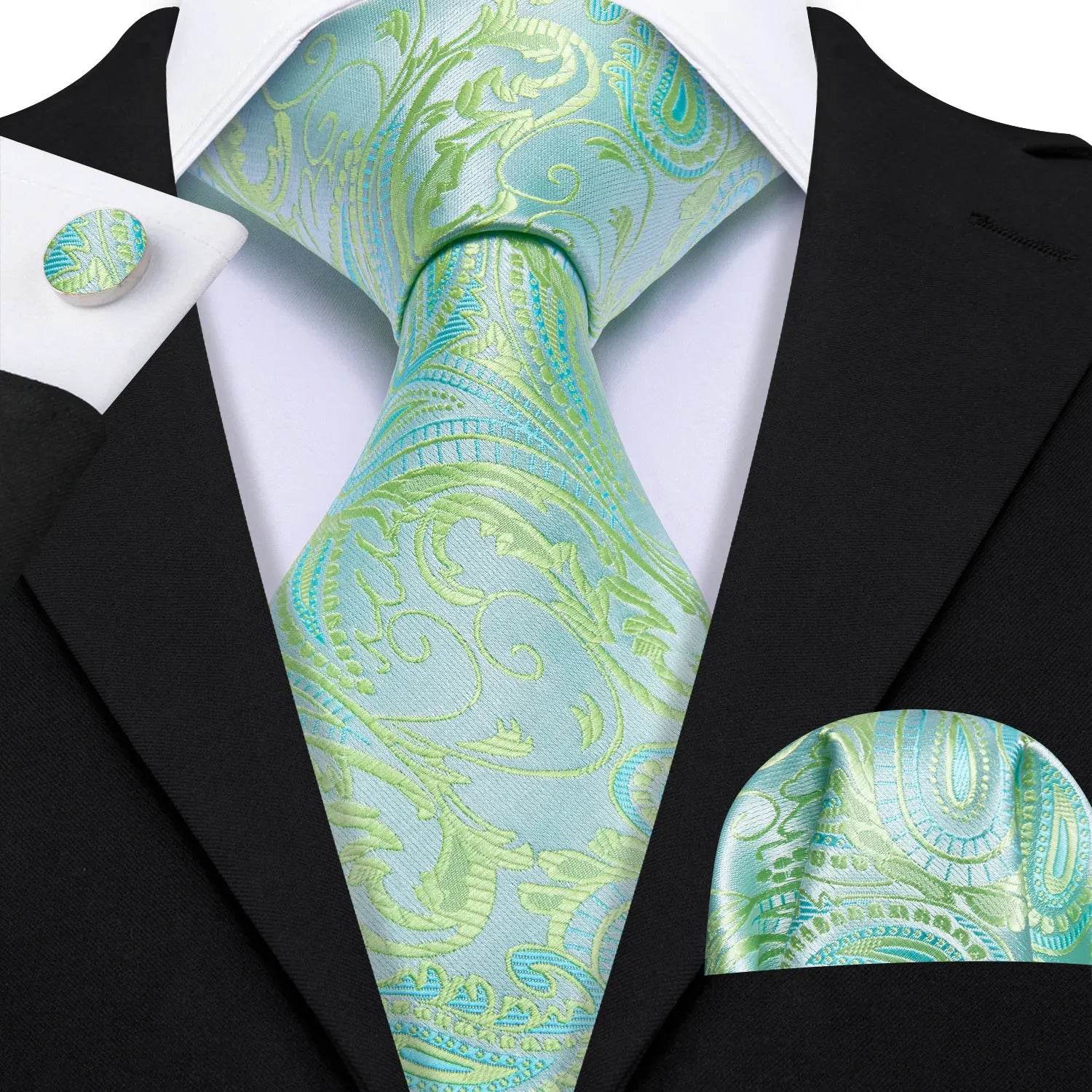 Green Silk Tie Set for Men: Multiple Shades Available - VacationGrabs