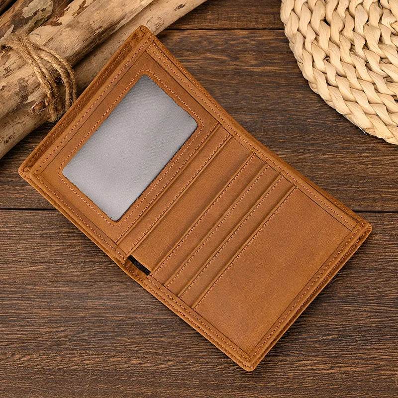 Leather Wallet for Men Crazy Horse Short Purse Multi Card Holder - VacationGrabs