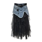 Women's Skirts Mesh A-line High Waist Long Irregular Denim Skirt