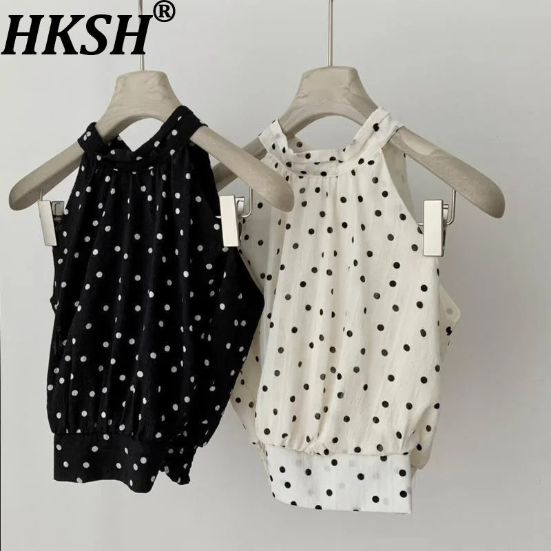Polka Dot Halter Neck Off-Shoulder Top for Women