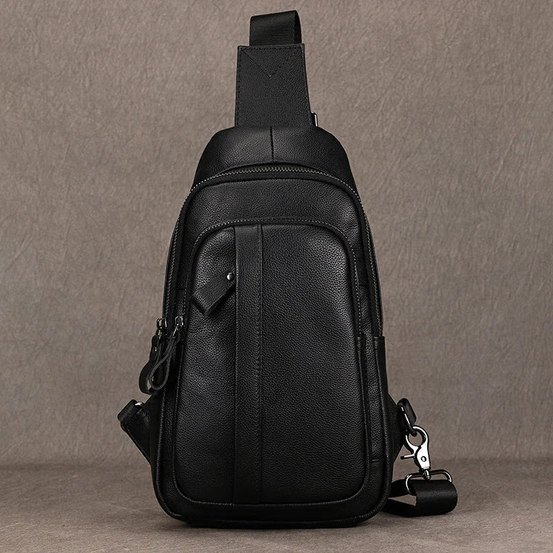 Soft Cow Leather Men's Chest Bag Genuine Leather Men's Chest Pack Small Crossbody Sling Bag Anti Theft Chest Bag Men Coffee