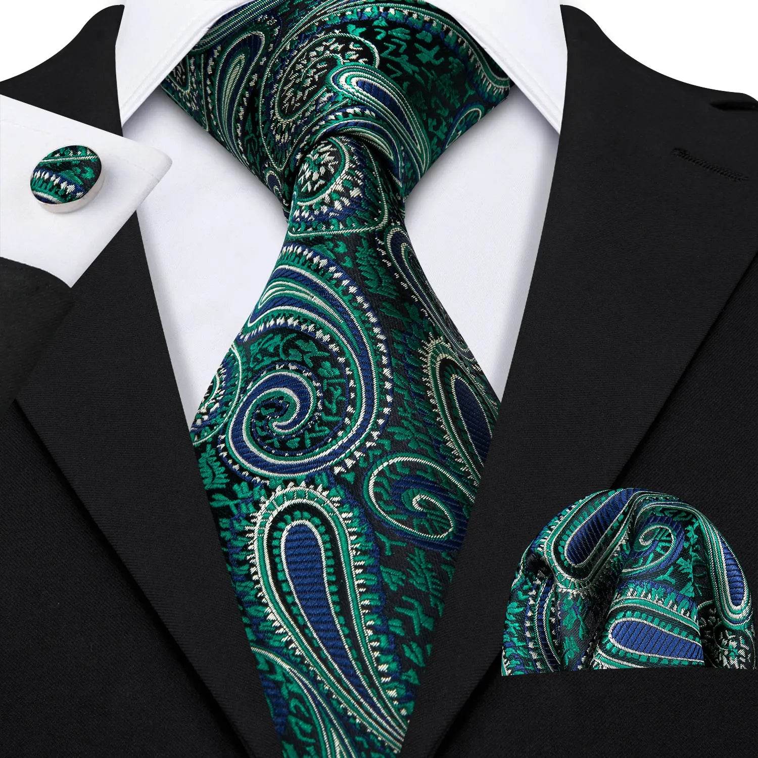 Green Silk Tie Set for Men: Multiple Shades Available - VacationGrabs