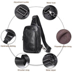 100% Genuine Leather Sling Bag Messenger Bag for Men Black - VacationGrabs