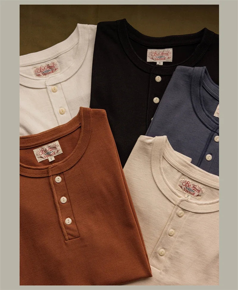 Red Tornado Short Sleeve Henley T-Shirt Heavyweight Cotton Every Day Tee Amekaji