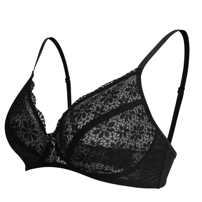 Floral Lace Push-Up Bralette, Wire-Free Adjustable Bra