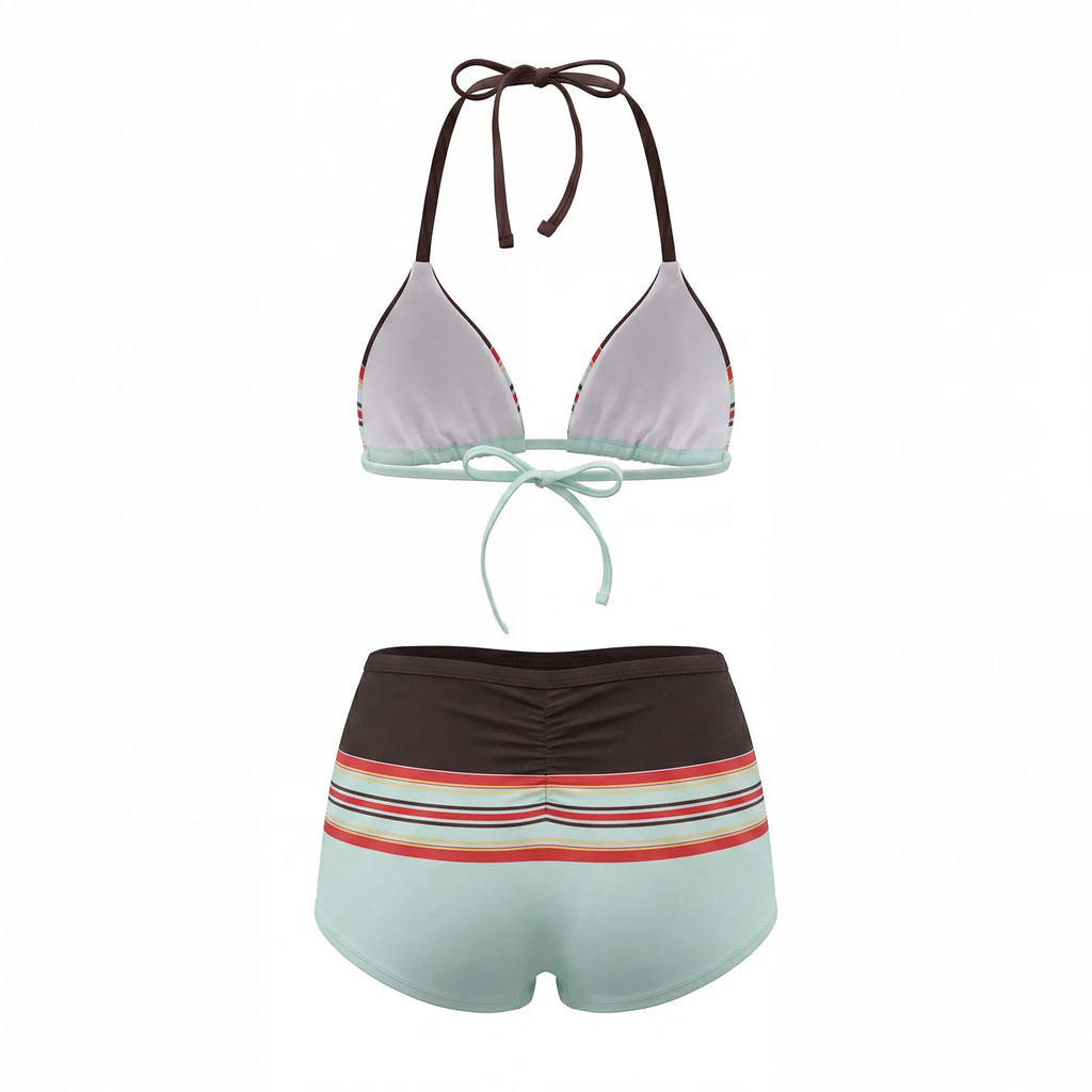 VacationGrabs Women 2 Piece Bikini Shorts Set Y2k Halter String Triangle Bikini Top with Low Rise Swim Boyshorts Beachwear