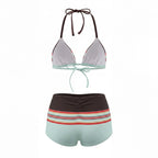 VacationGrabs Women 2 Piece Bikini Shorts Set Y2k Halter String Triangle Bikini Top with Low Rise Swim Boyshorts Beachwear
