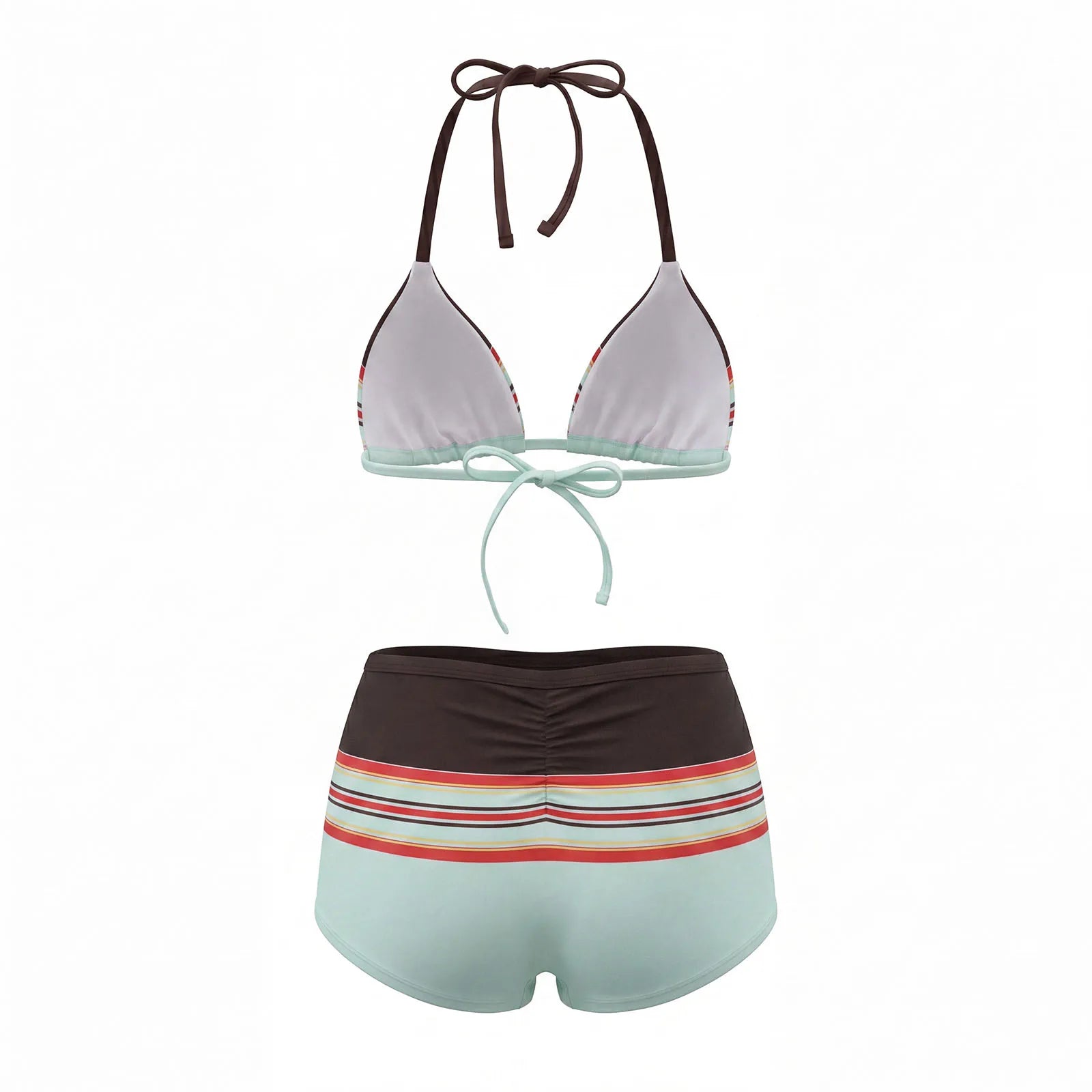 VacationGrabs Women 2 Piece Bikini Shorts Set Y2k Halter String Triangle Bikini Top with Low Rise Swim Boyshorts Beachwear